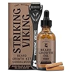 Striking Viking Beard Growth Oil with Applicator for Men - Vanilla Scent - 2 Fl Oz Beard Oil Kit for Thicker & Conditioned Beard & 1 Applicator - Facial Hair Serum with Argan & Jojoba Oil