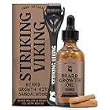 Striking Viking Beard Growth Oil with Applicator for Men - Vanilla Scent - 2 Fl Oz Beard Oil Kit for Thicker & Conditioned Beard & 1 Applicator - Facial Hair Serum with Argan & Jojoba Oil