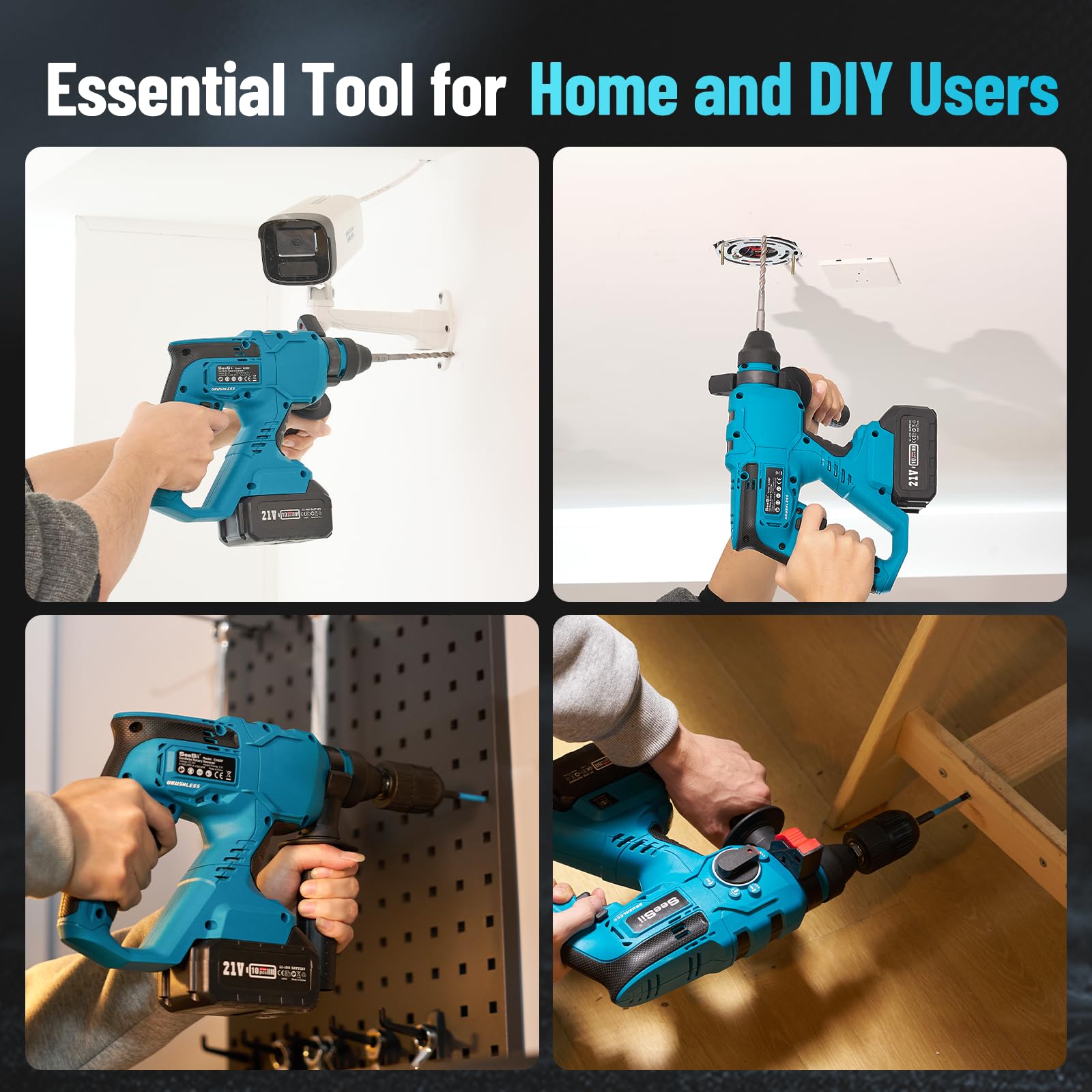 Cordless Rotary Hammer Drill, 21V Brushless 1 Inch SDS Plus Hammer