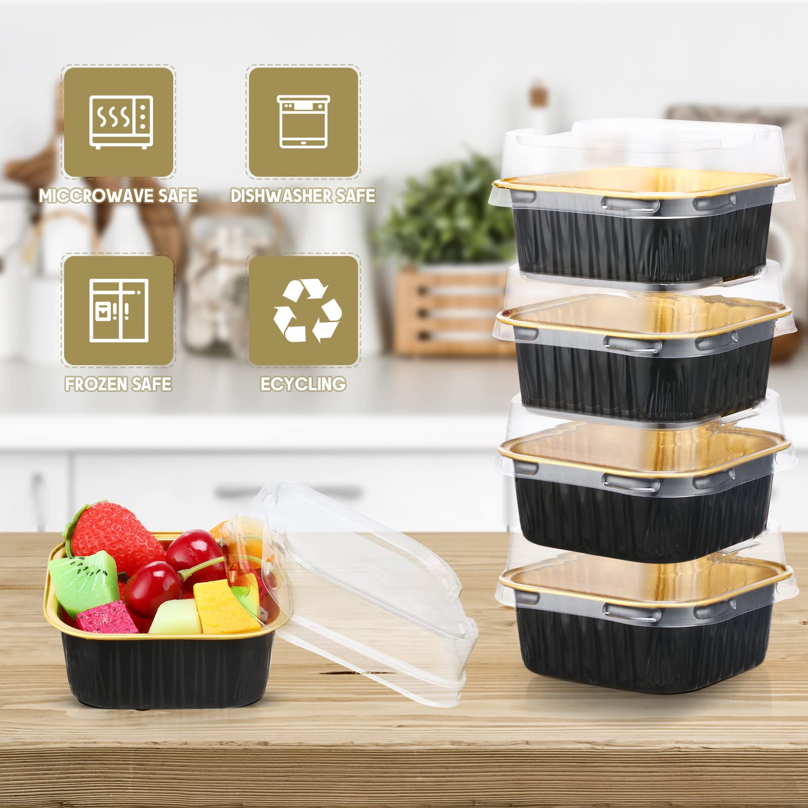 100 mini moldes para pasteles con tapas, forros para magdalenas de 5 onzas, tazas de papel de aluminio para hornear, moldes desechables con tapas, recipiente cuadrado para magdalenas pequeños 4