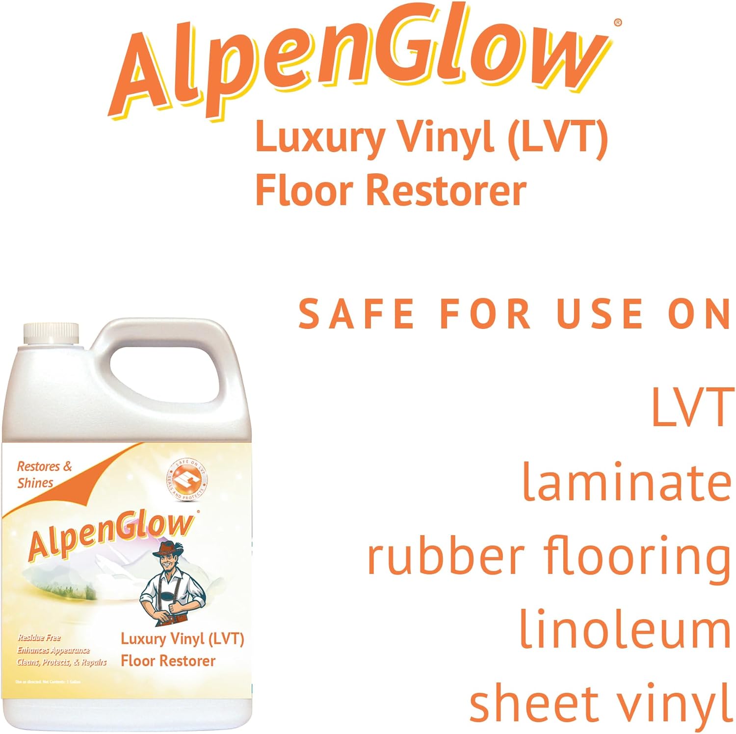 Alpenglow Luxury Vinyl Floor Restorer – High-Gloss Polish & Scratch Repair, Streak-Free Shine, Easy to Apply (Gallon)