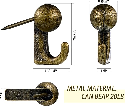 Miniatura 9 de 30 ganchos de metal para colgar fotos, marcos de uñas, ganchos de pintura al óleo en pared de madera o tela para el hogar u oficina (dorado)