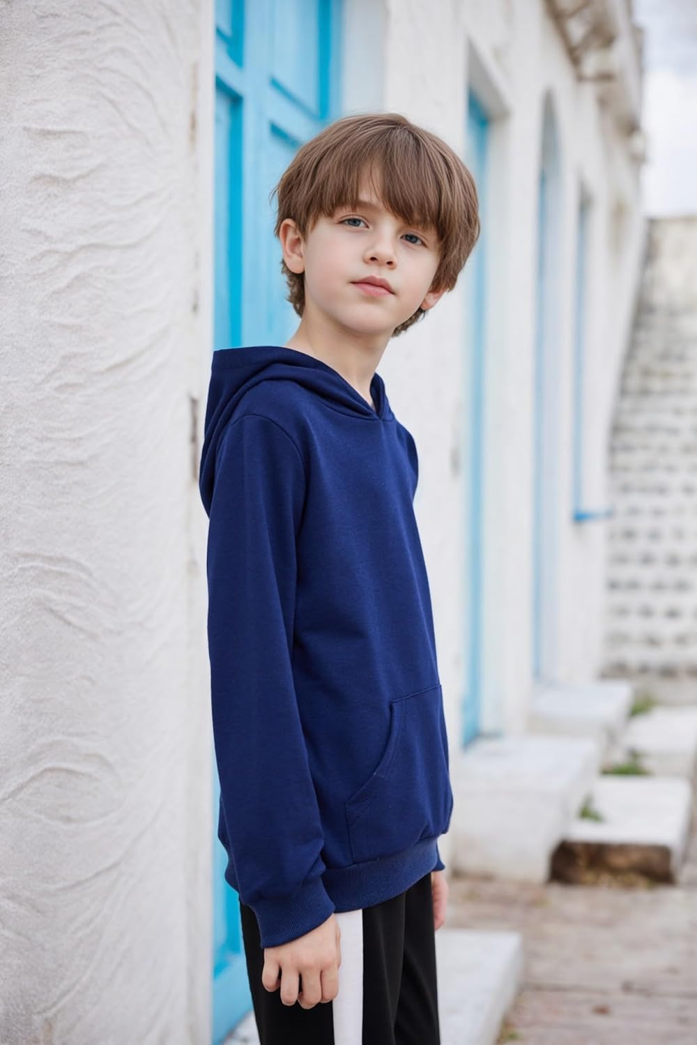 Arshiner Unisex Kids Soft Pullover Hooded Sweatshirt with Pocket Basic Hoodies Sportswear Navy Blue 4-5t - Image 3