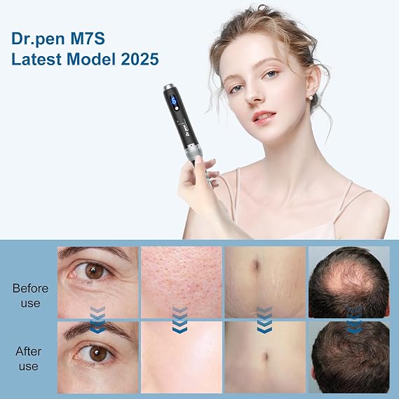 Dr.pen M7S Microneedling Pen, 2025 Dr.pen's Latest Model, Anti-Wrinkles and Scars, Dr.pen Microneedling with 27Pcs Cartridges(9 Types), Professional Microneedling for Face/Body/Hair Growth, Black