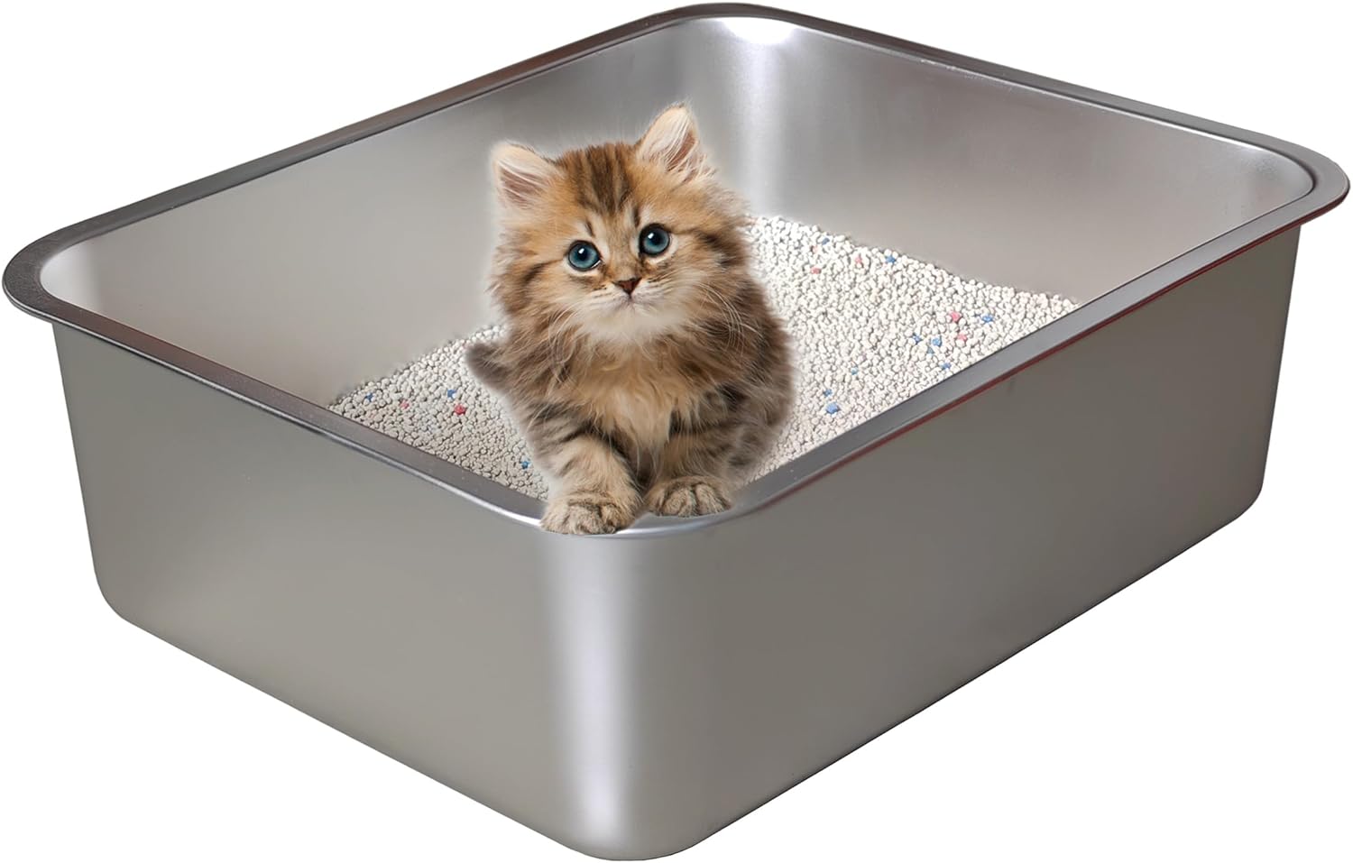 Stainless Steel Cat Litter Box 2 - Piece Set, 17.5in×13.6in×5.9in, Moderate Size, Easy to Clean, Sturdy and Durable, a Worry - Free Choice for Multi-Cat Household Owners, FOXORU