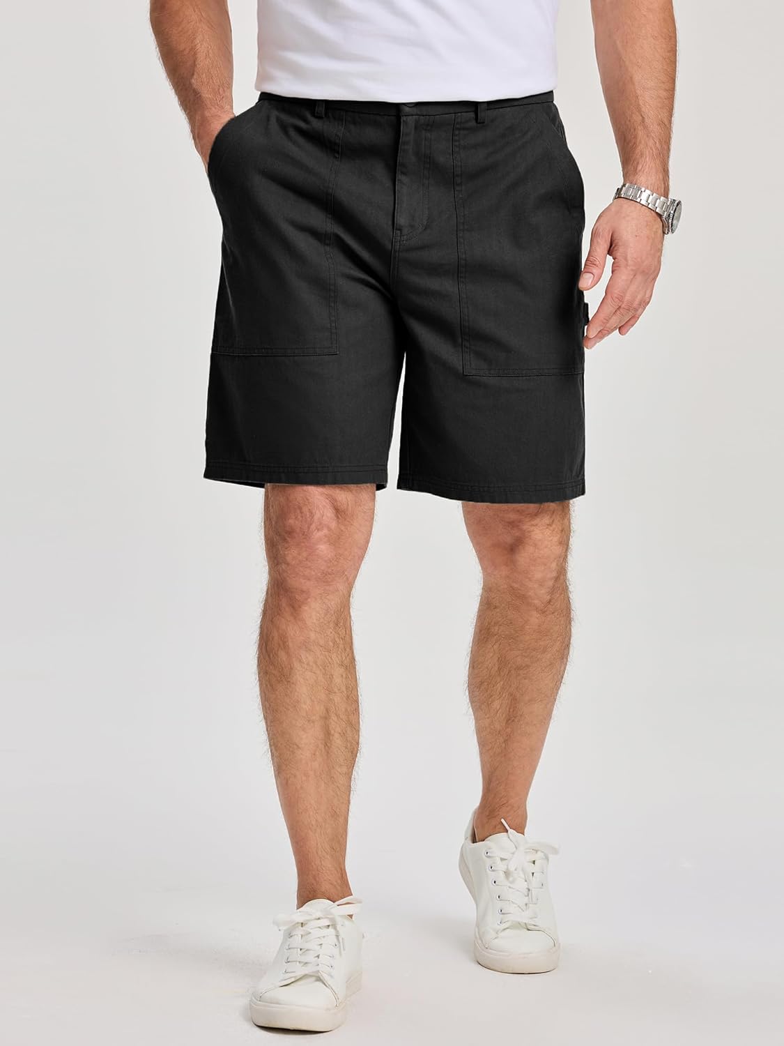 JMIERR Mens Carpenter Shorts - Casual Cotton Stretch Waist Work Shorts with Pockets - Image 2