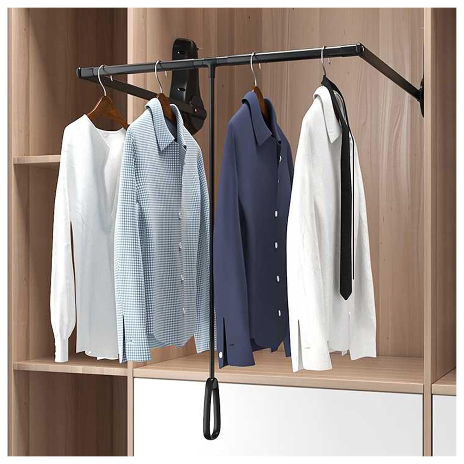HTTGDGDH Adjustable Side Mounted Wardrobe Rod, Double Buffer Liftable Clothes Hanger, 66 Lbs Capacity, Aluminum Alloy, 20.08-45.28 Inch,Black-850-1150mm