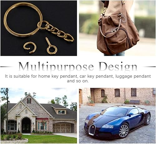 Miniatura 6 de Swpeet Juego de 450 llaveros de bronce de 1 pulgada y 0.984 in, incluye 150 llaveros con cadena y 150 anillos de salto con 150 pines de ojo de