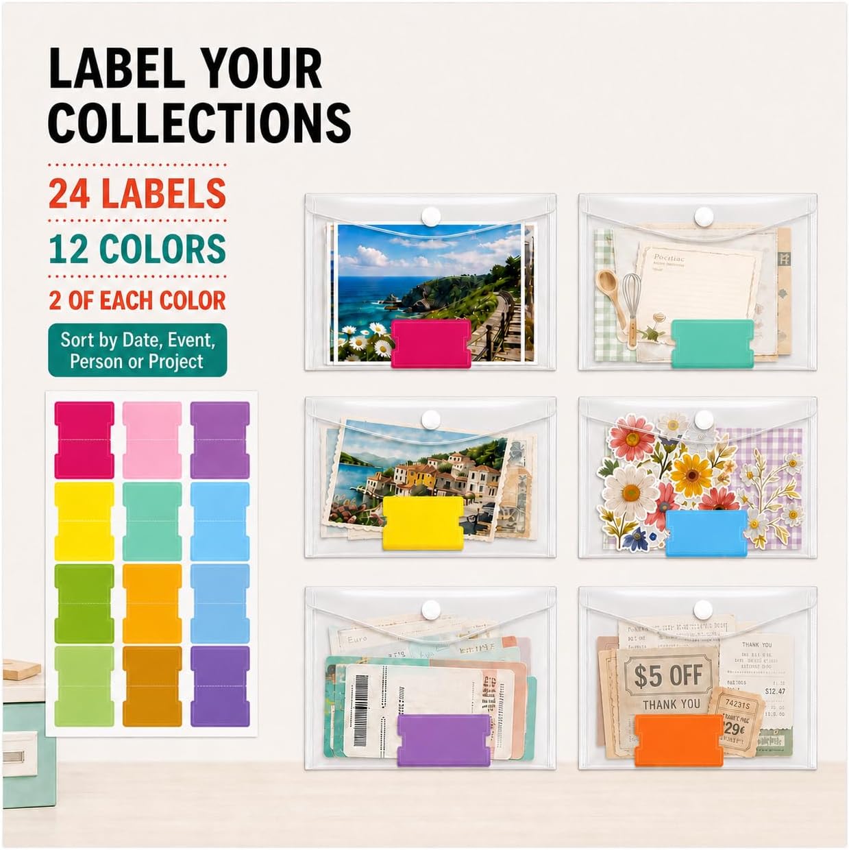 20 Pack Sticker Organizer,Clear Snap Envelopes for Scrapbook Supplies image 4