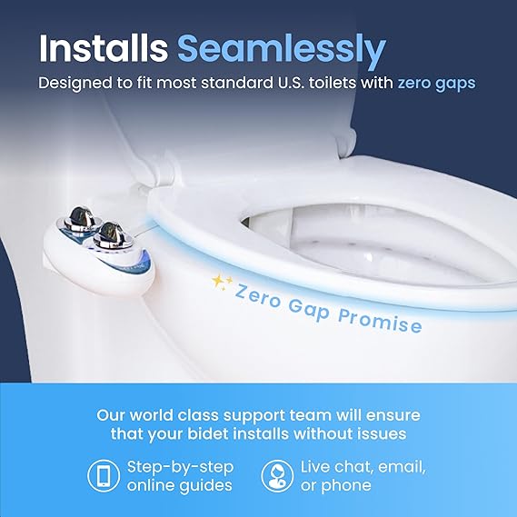 LUXE Bidet NEO 185 Value 2-Pack Bidet Attachments, Dual Nozzle, Rear & Feminine Wash, Self-Cleaning, Non-Electric (Gold and White)