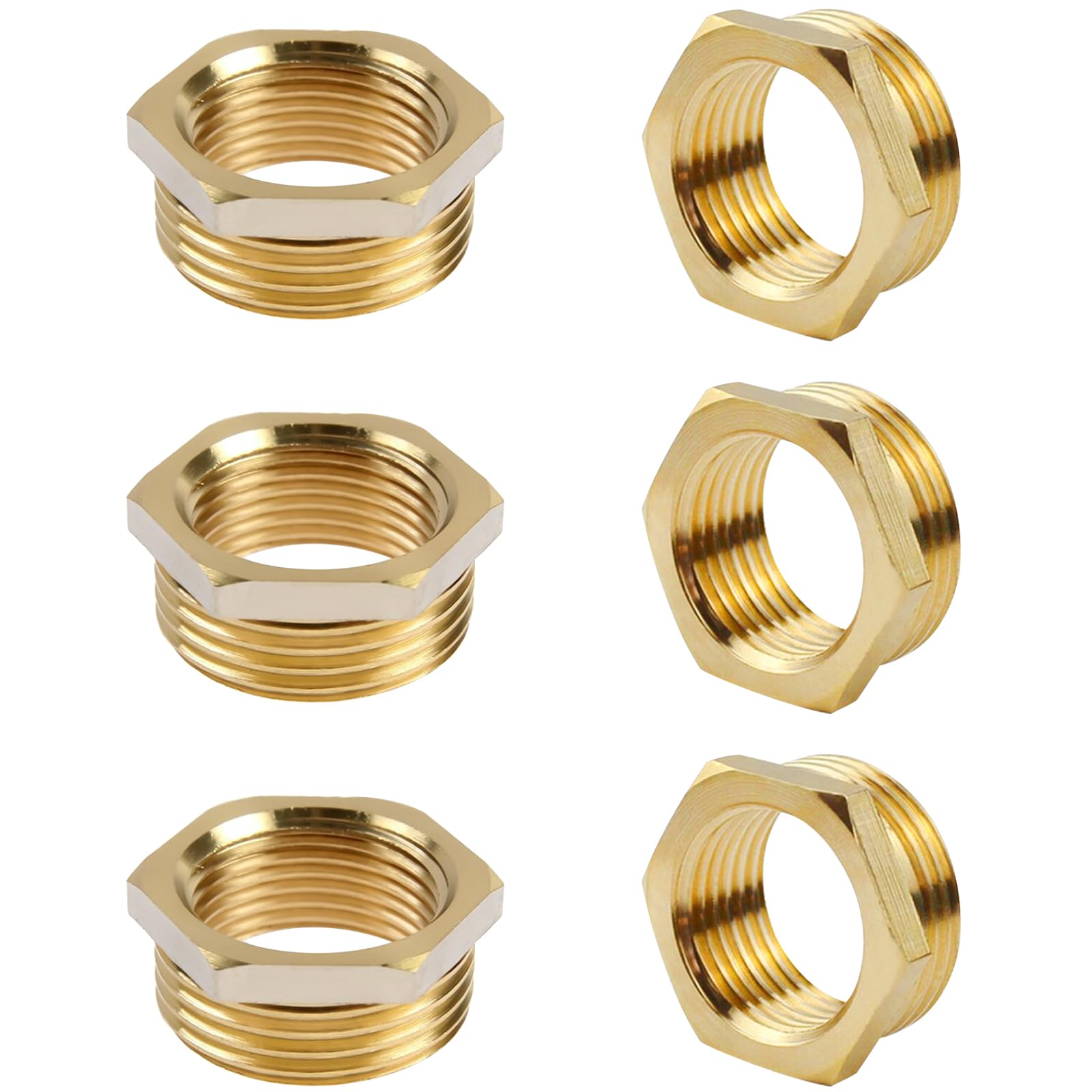 6 sztuk Zredukowany mosiężny korek męski 3/4" żeński 1/2 "mosiężny reduktor złączki gwintowane 3/4 do 1/2 cala (M Ø 26mm x F Ø 19mm) do złączek hydraulicznych