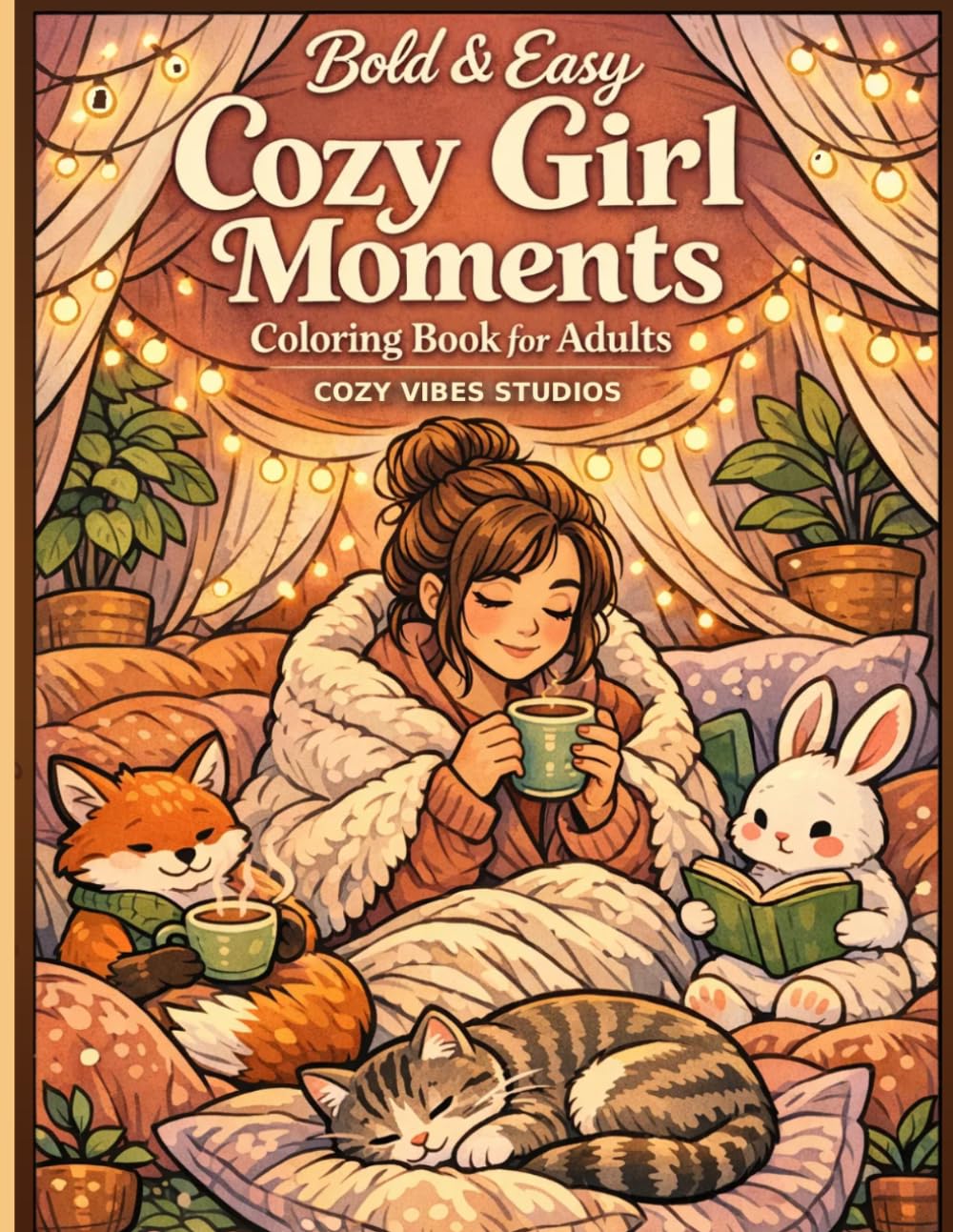Bold & Easy Cozy Girl Moments Coloring Book for Adults: 50 Hygge Scenes with Cute Animals for Relaxation & Self-Care (Cozy Vibes & Hygge Collection)