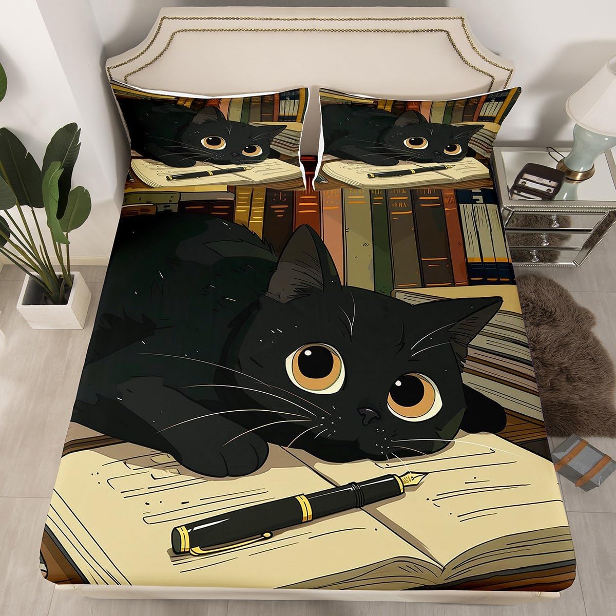 Erosebridal Cartoon Anime Bed Sheets Full Summer Hawaii Beach Fitted Sheet Ocean Coastal Nautical Bedding Set for Kids Boys Girls,Seaside Holiday Japanese Anime Bed Cover 3 Pcs