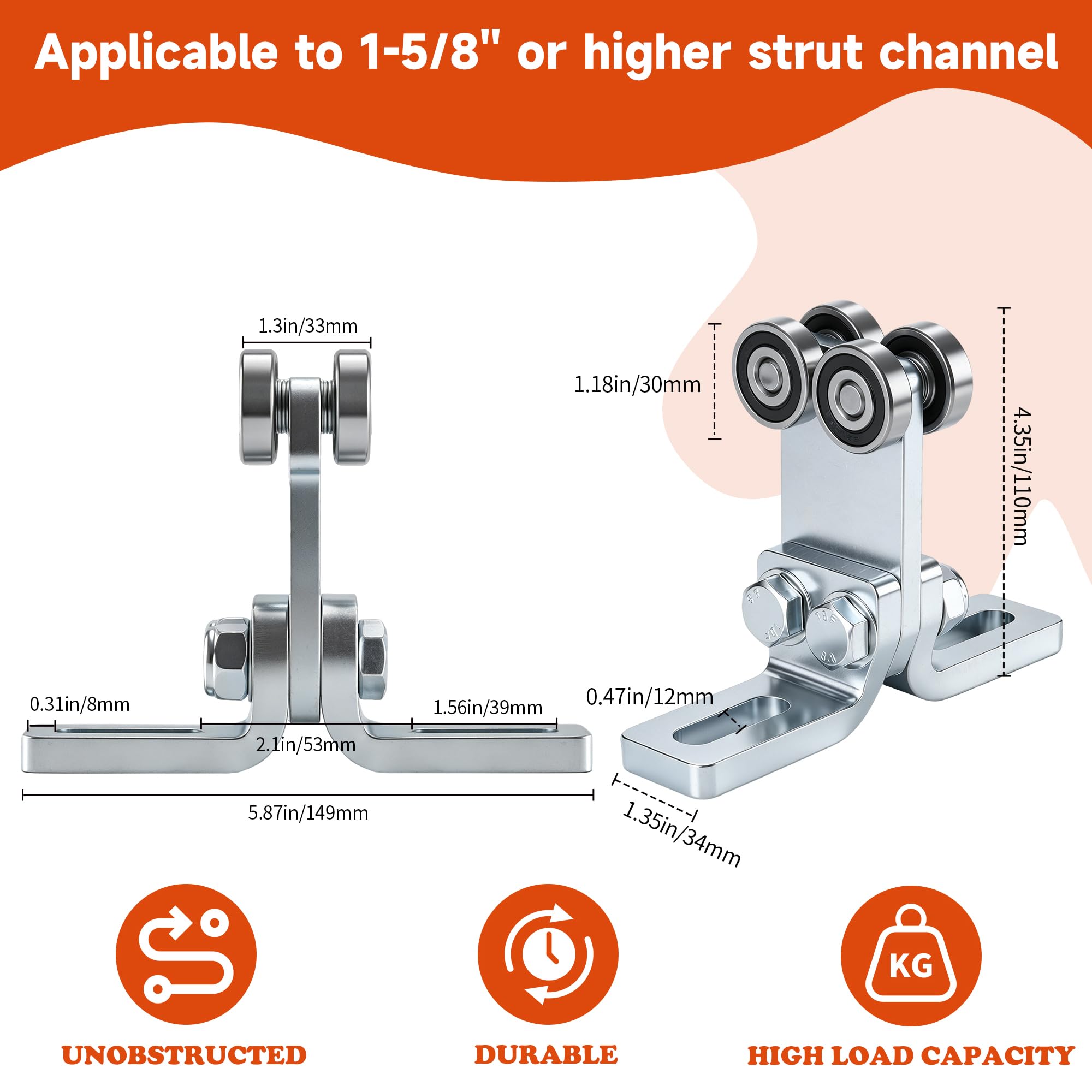 Elektrischer Hebezeug mit 4 Rädern, Montagewagen, Rollen. Ideal für Garagen-Hebe-Systeme. Für die Verwendung mit 2,5–1,6 cm breiten und allen 2,5–1,6 cm oder höheren Strebenkanälen