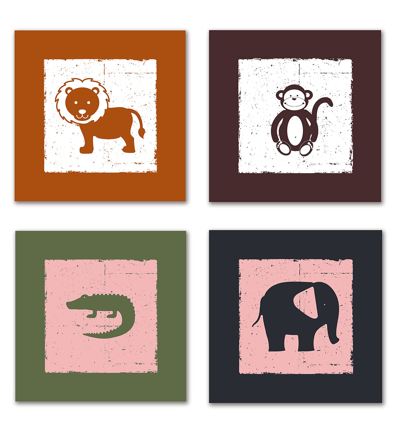 Lion Monkey Crocodile Elephant Cute Pictures Canvas Wall Art for Kids Wall Decor Bedroom Wall Hanging