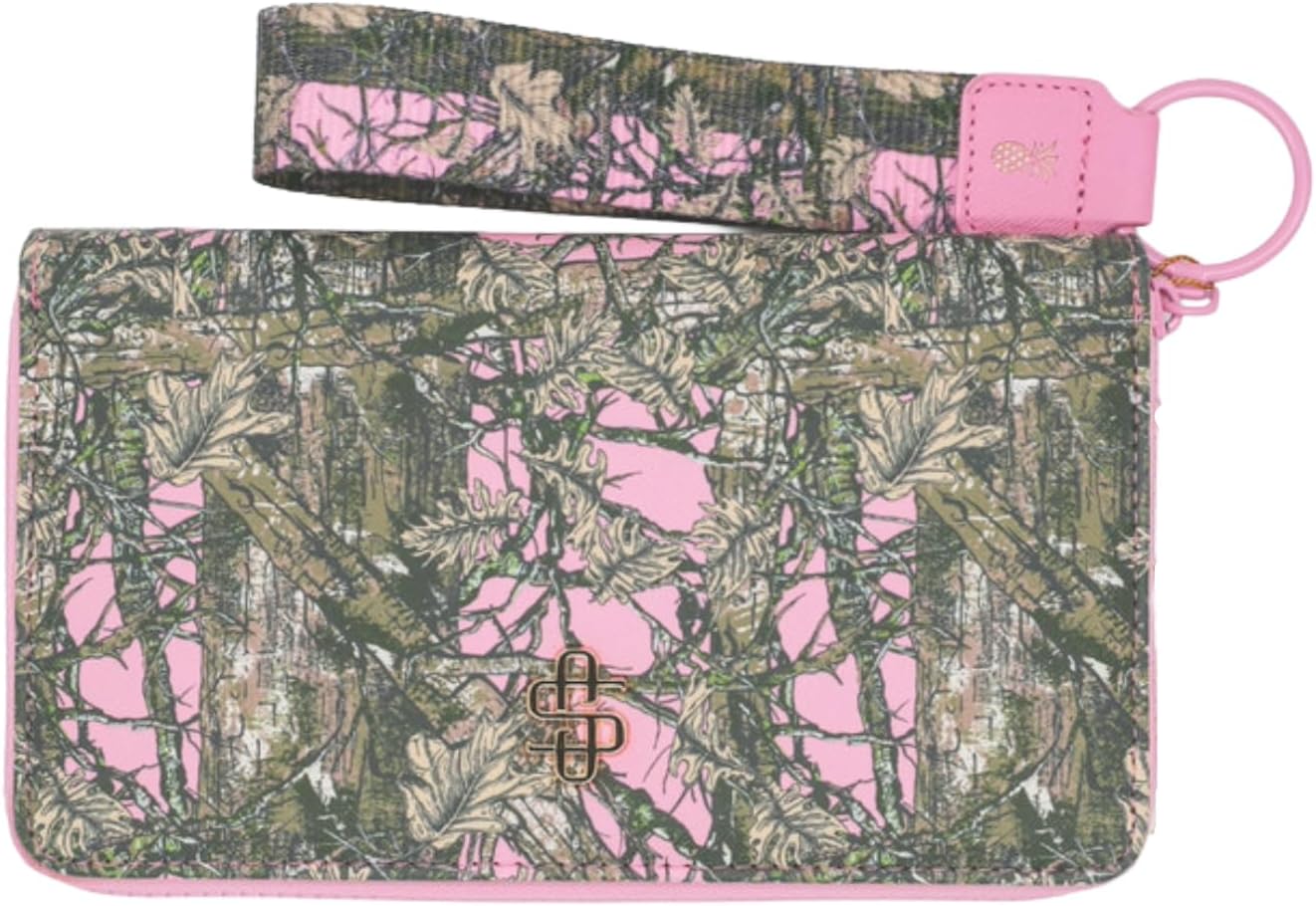 Simply Southern Designer Print Wallet with Matching Key Fob (Camo Pink)