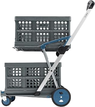 CLAX The Original | Made in Germany | Multi Use Functional Collapsible Carts | Mobile Folding Trolley | Storage Cart Wagon | Shopping Cart with 2 Storage Crates Blue