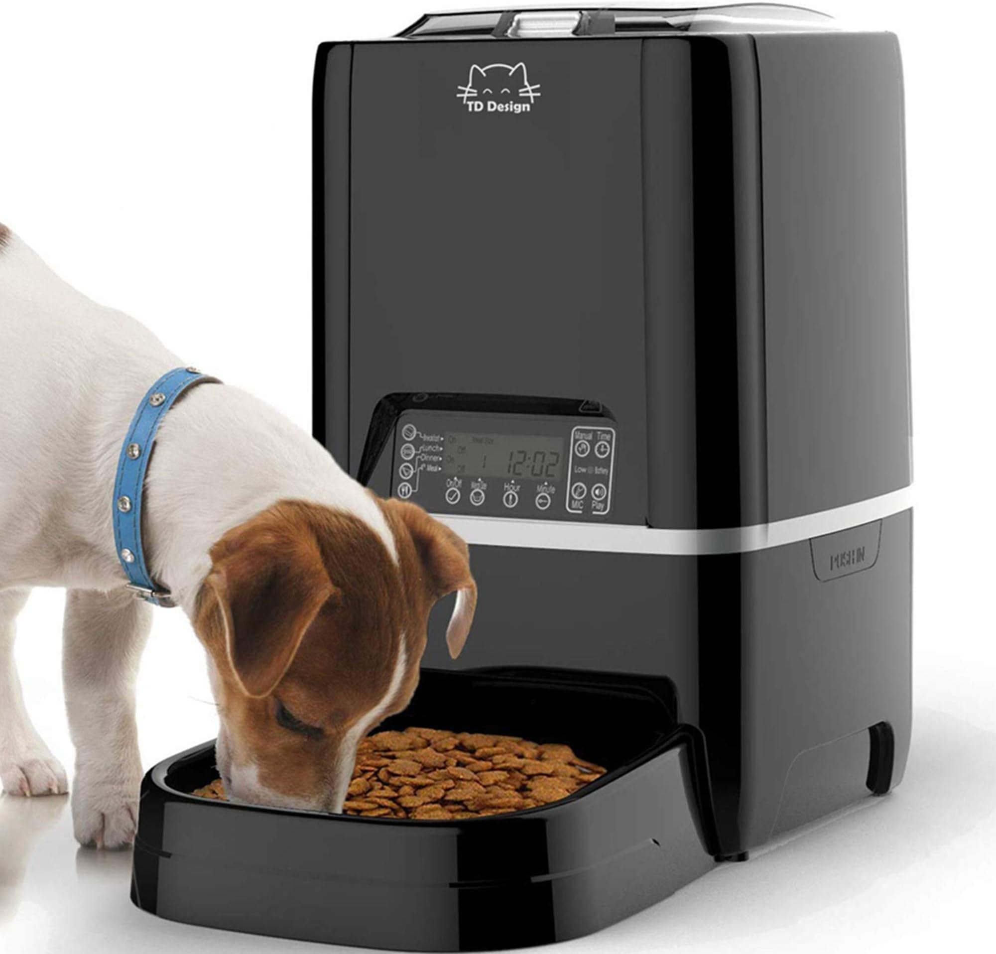 6.5L Pet Feeder,Automatic Cat Feeder Mat Set | Timed Programmable Auto Pet Dog Food Dispenser Feeder for Kitten Puppy - Portion Control Up to 4 Meals/Day,Voice Recording,Battery and Plug-in Power(BM))