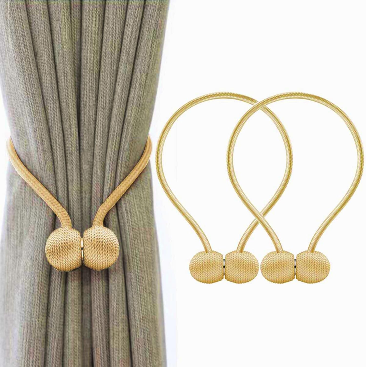 INOVERA (LABEL) 2 Pieces Window Curtain Tiebacks Drapery Hold-Backs Band for Office Home Decorative (Pair 1, Gold)