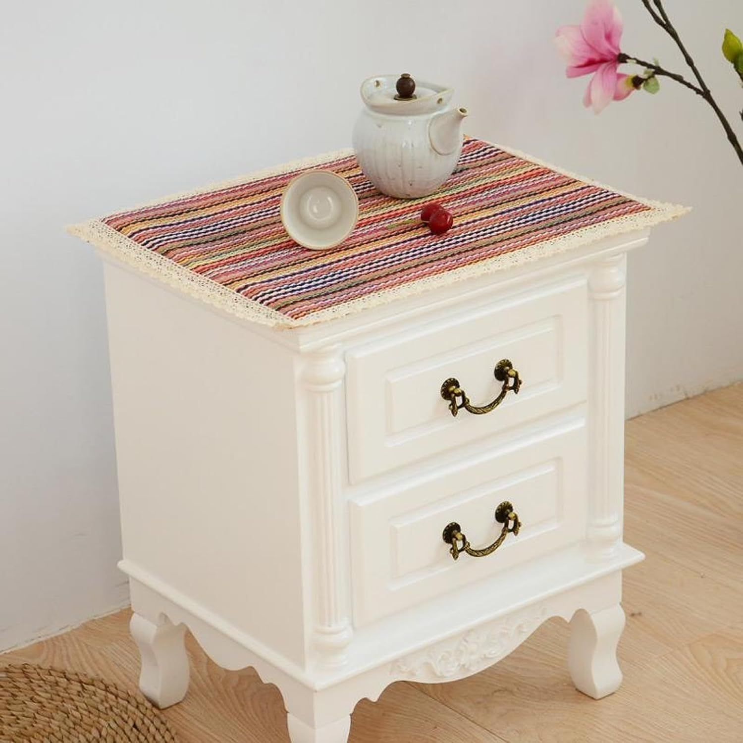 Tablecloth Nightstand End Tabletop Dust Cover 15.75 x 21.65 Night Stand Table Linen - Rainbow