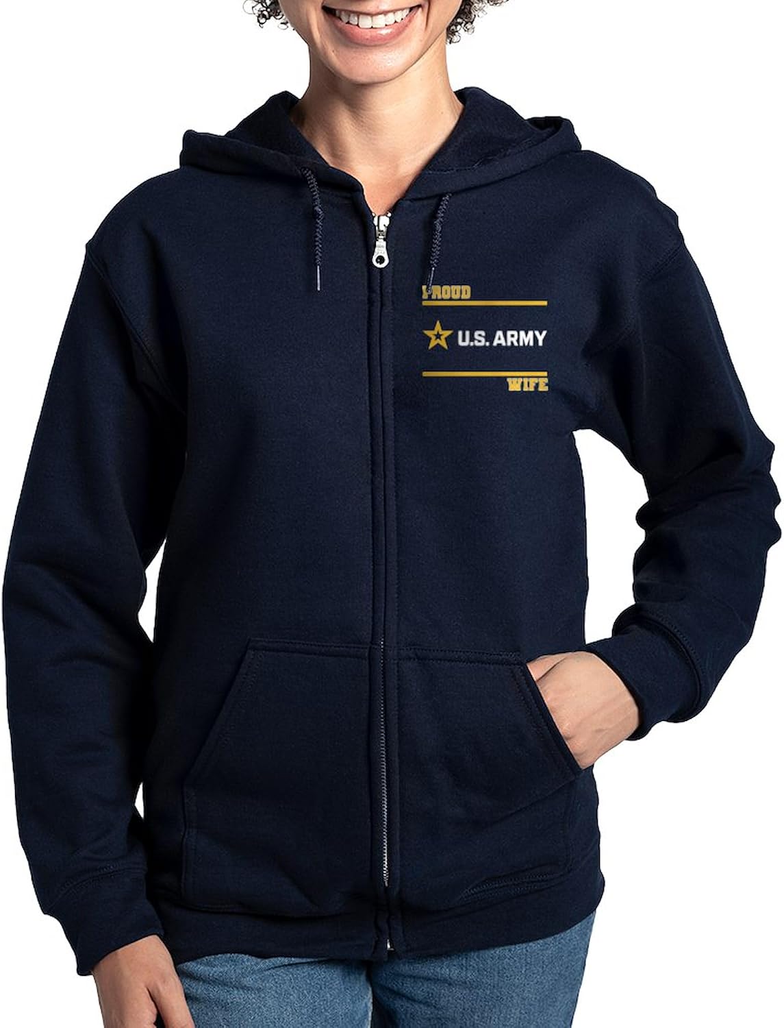 CafePress Proud Army Wife White And Gold Sweatshirt Women's Zip-up Hoodie Sweatshirt