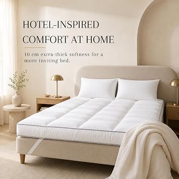 Mattress Topper King Size Bed - Extra Thick 4 Inches / 10cm Bounce Back with Elasticated Corner Straps Soft and Breathable, Hypoallergenic Comfy Bed Mattresses Toppers (King)
