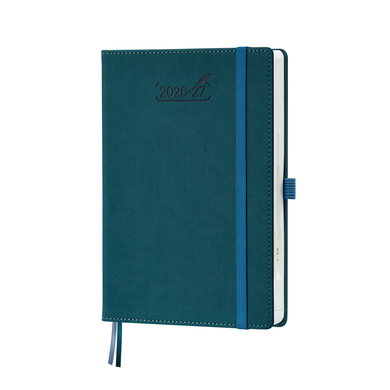 BEZEND A5 Academic Diary 2026-2027 Page A Day (Aug'26-Jul'27). 12-Month Daily Planner with 30 Minute Intervals. Appointment Book with Tabs & Pocket. for Work and Home. PU Leather Hardback, Dark Green