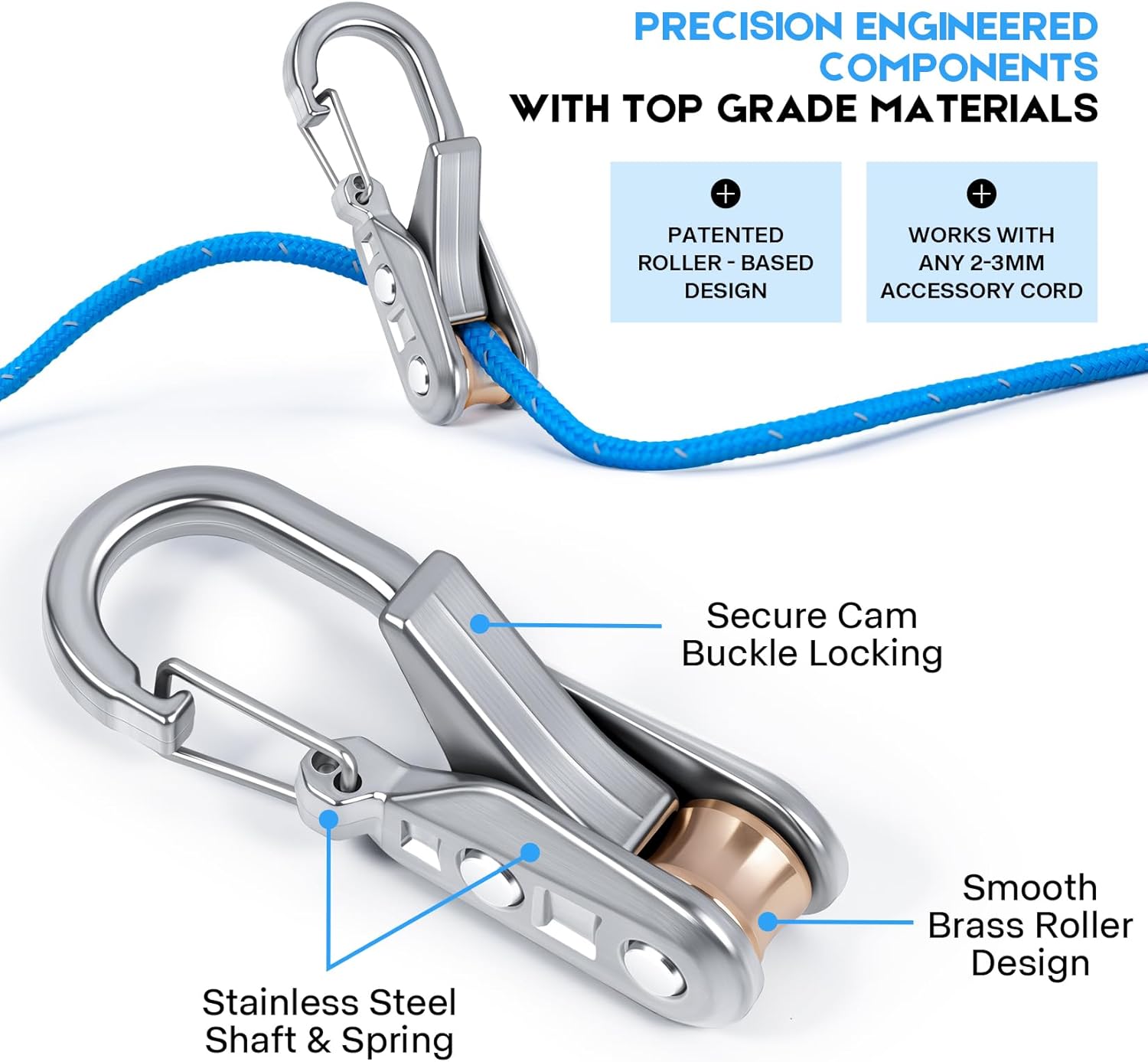 6-Pack Paracord Adjusters, Rope Adjustment Cord Tensioner with Roller Tensioner Heavy-Duty Tie Down for Camping, Tarps, Boating & Outdoor Tie-Downs