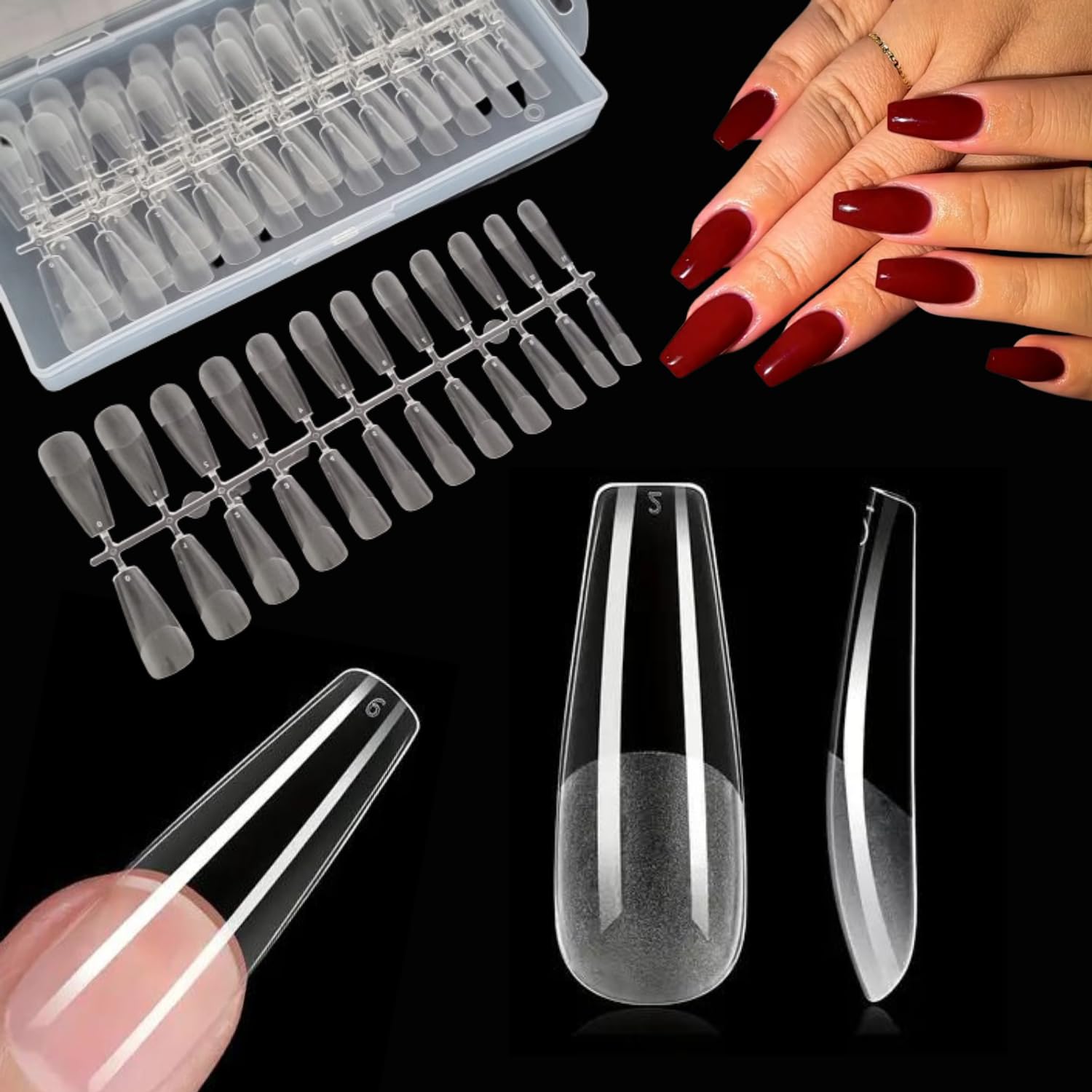 120 sztuk Tipsy Flexible Elastyczne Ultra Cienkie Flex Coffin Balerina Clear Bezbarwne Nail Tips do przedłużania paznokci