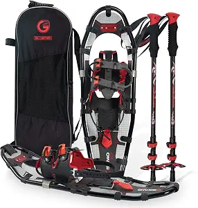 G2 Light Weight Snowshoes for Women, Men, Youth - 21/25/30 Inches with Trekking Poles, Carrying Bag, Snow Baskets, EVA Padded Binding, Heel Lift, Toe Box - Orange/Blue/Red