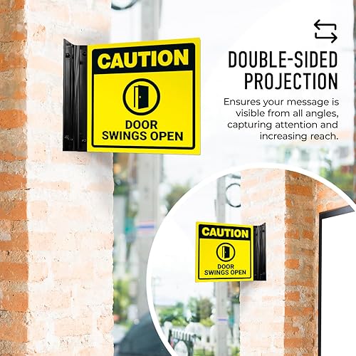 Miniatura 3 de Caution Doors Swings - Letrero de proyección abierto, doble cara, 6 x 6 pulgadas, ACM, con accesorio negro satinado, fabricado en Estados Unidos