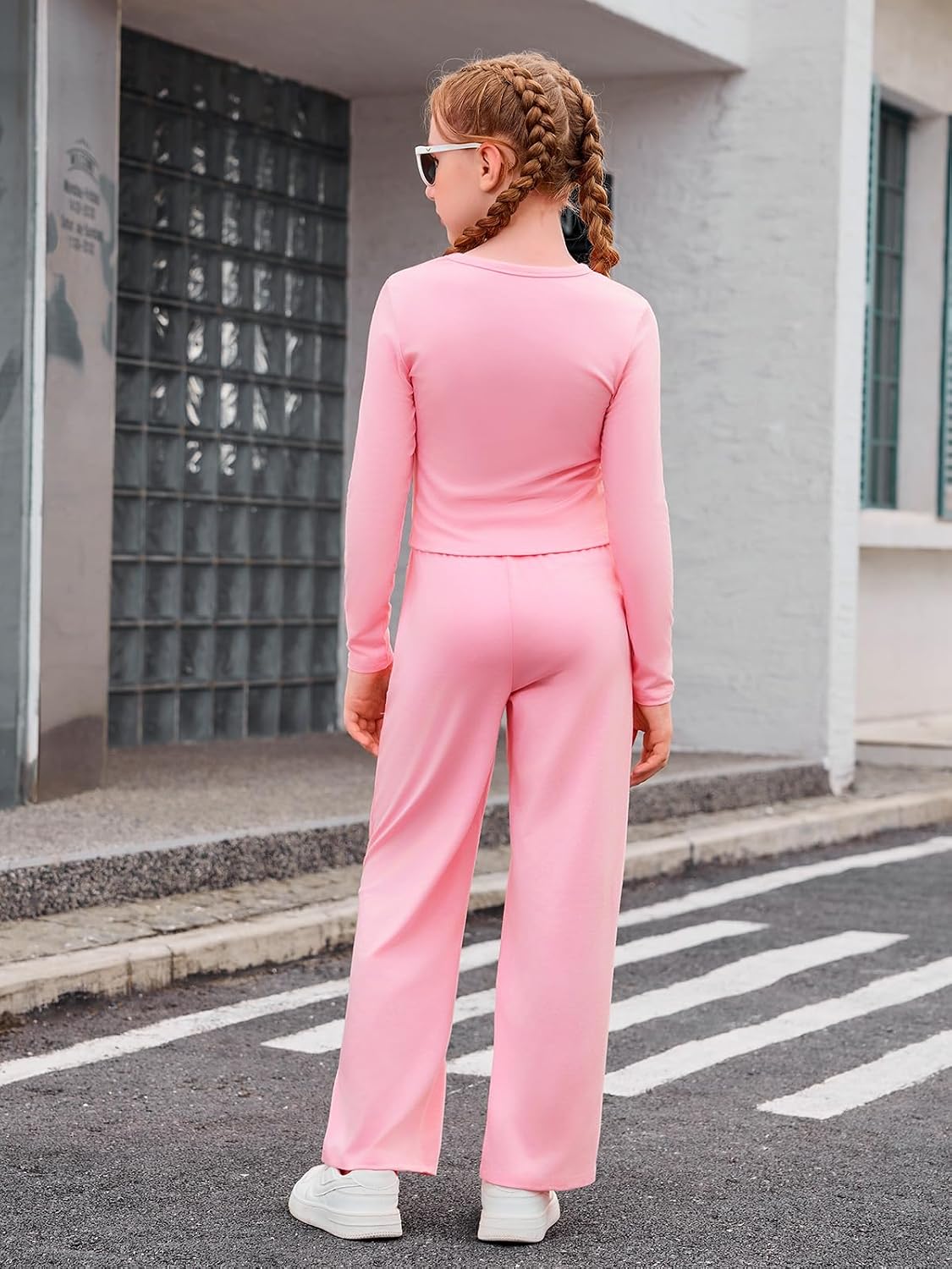 Haloumoning Girls 2 Piece Outfits Long Sleeve Tops and Wide Leg Pants Sets image 5