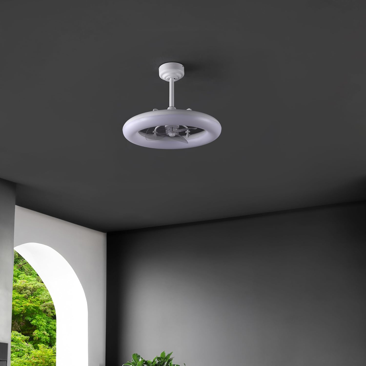OVAL AIR AIR8001C Piero 21.5" Contemporary Minimalist 6-Speed Metal Mobile-App/Remote-Controlled Dimmable Smart Integrated LED Ceiling Fan Bedroom, Living Room, Dining Room, Frost White