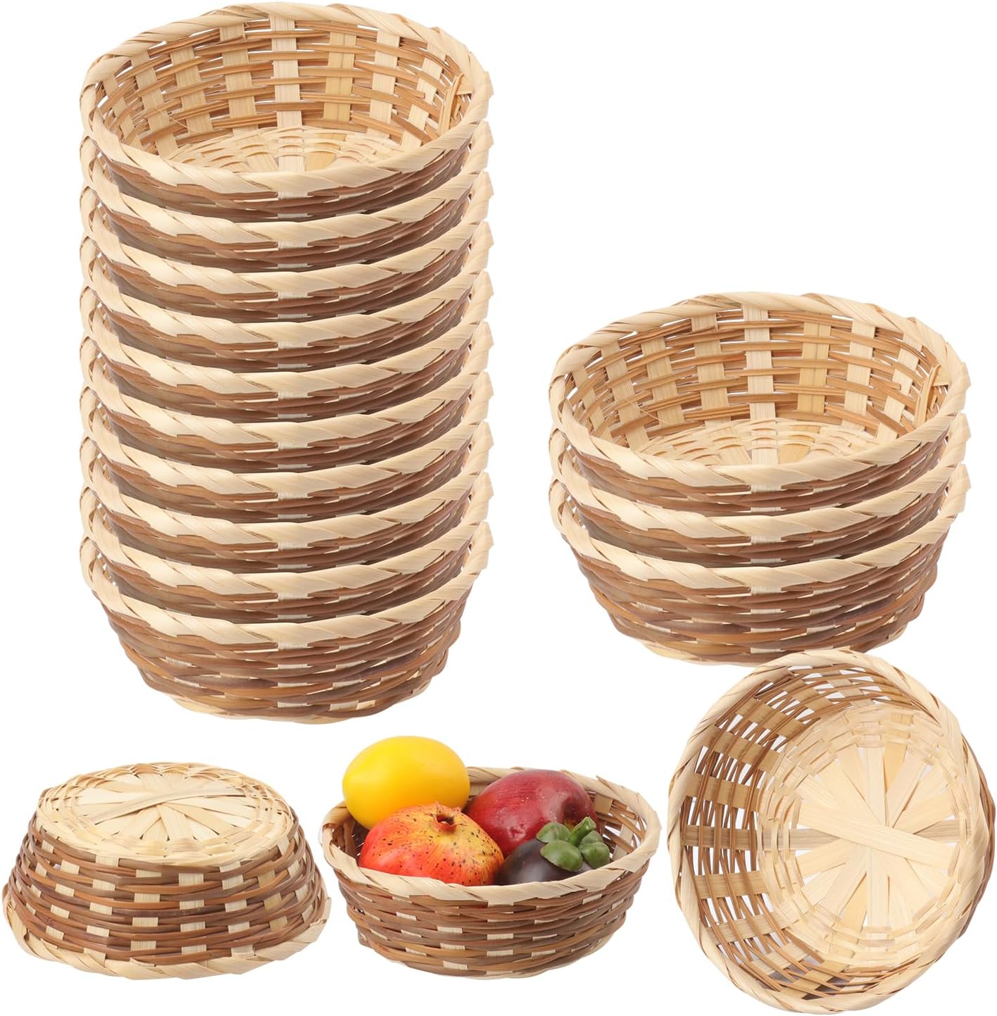 16 Pack 7 Inch Round Bamboo Bread Basket, 7 Inch Round Woven Fruit Baskets, Food Serving Baskets for Kitchen, Restaurant, or Decor