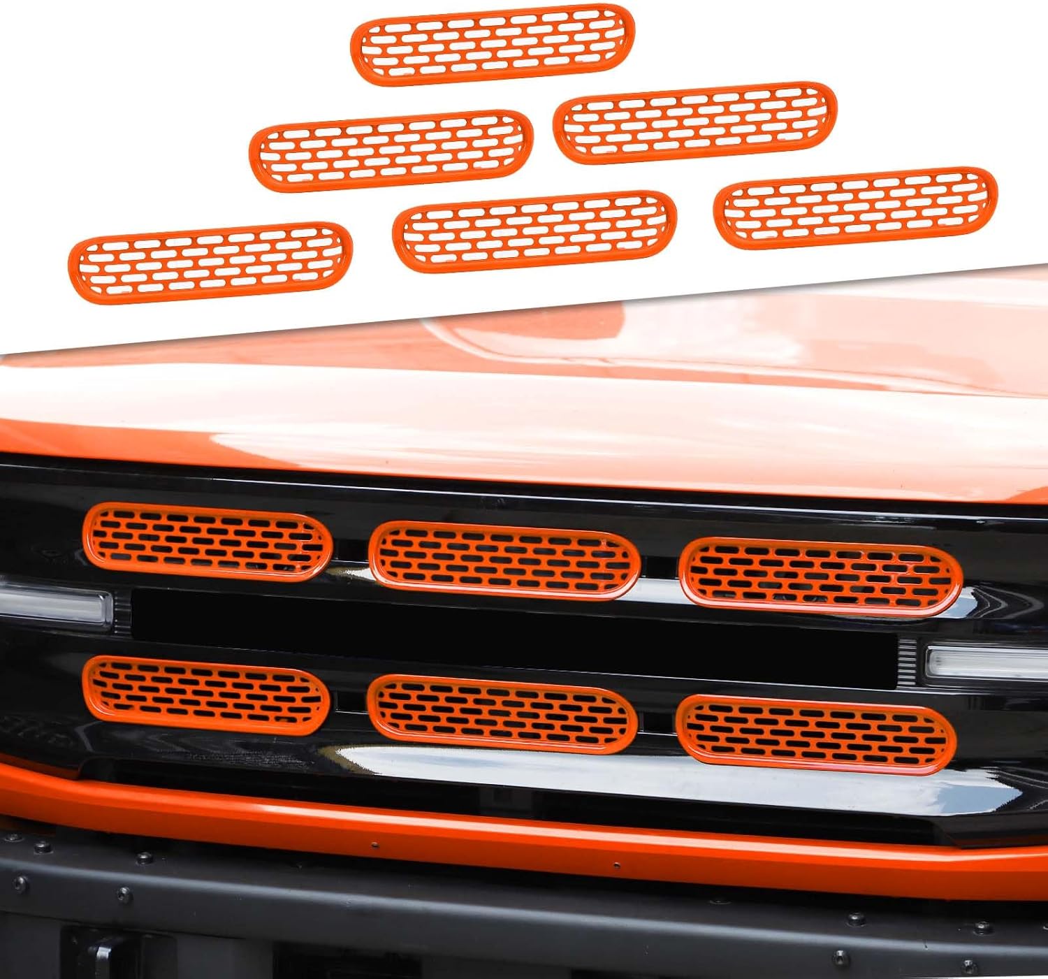 JeCar Front Grille Inserts Mesh Grill Frame Trim Covers Exterior Accessories Compatible with Ford Bronco 2021-2023, Orange