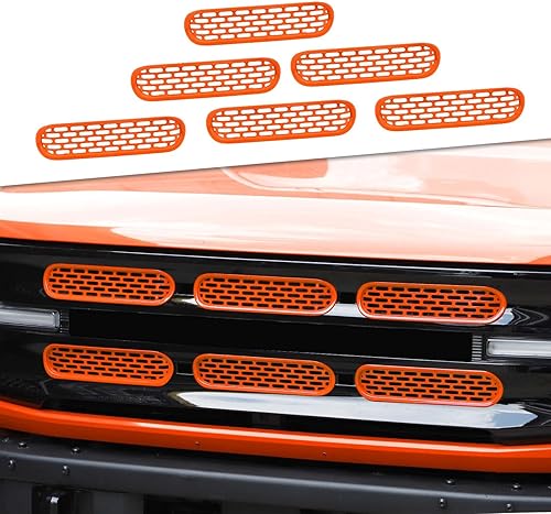 JeCar Insertos de rejilla delantera, marco de rejilla de malla, accesorios exteriores compatibles con Ford Bronco 2021-2023, naranja