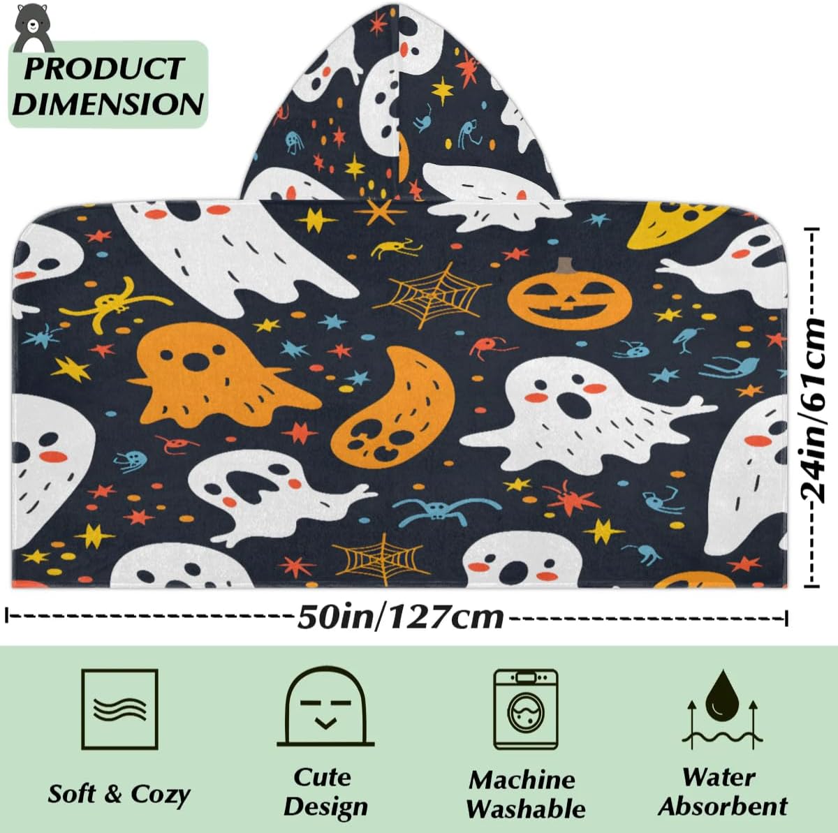 Pardick Kids Bath Towel Halloween Celebrate Beach Towel with Hood Pool Cover Up for Girls Boys Soft Absorbent Hooded Bath Towel Toddler Towels for Beach, Pool