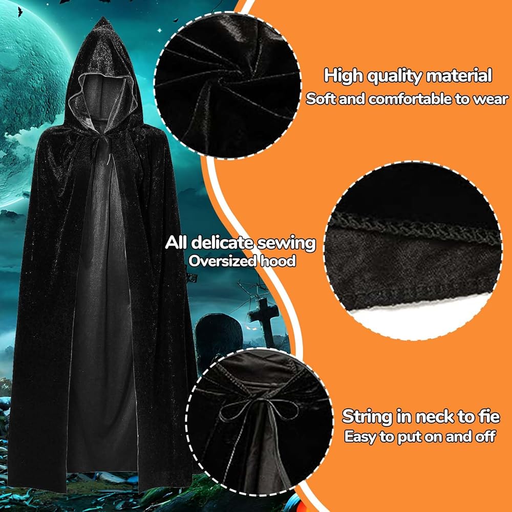 Cape à Capuche Médiévale Unisexe – Costume Sorcière, Diable, Squelette – Pour Halloween, Cosplay, Fête à Thème – Style Gothique/mexicain