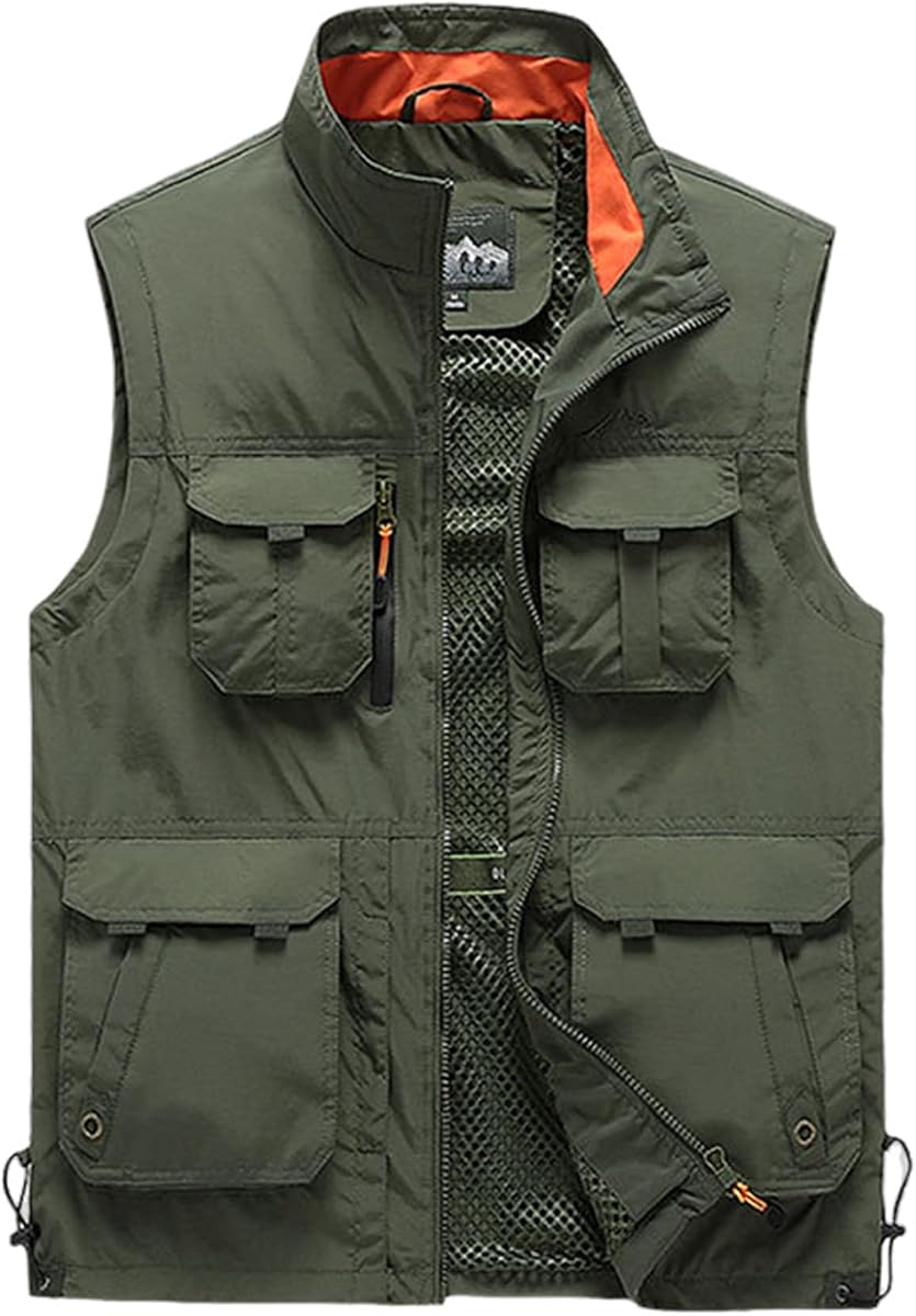 Gihuo Men's Lightweight Softshell Sleeveless Golf Vest with Zipper Pockets for Travel Hiking Fishing Safari Outwear