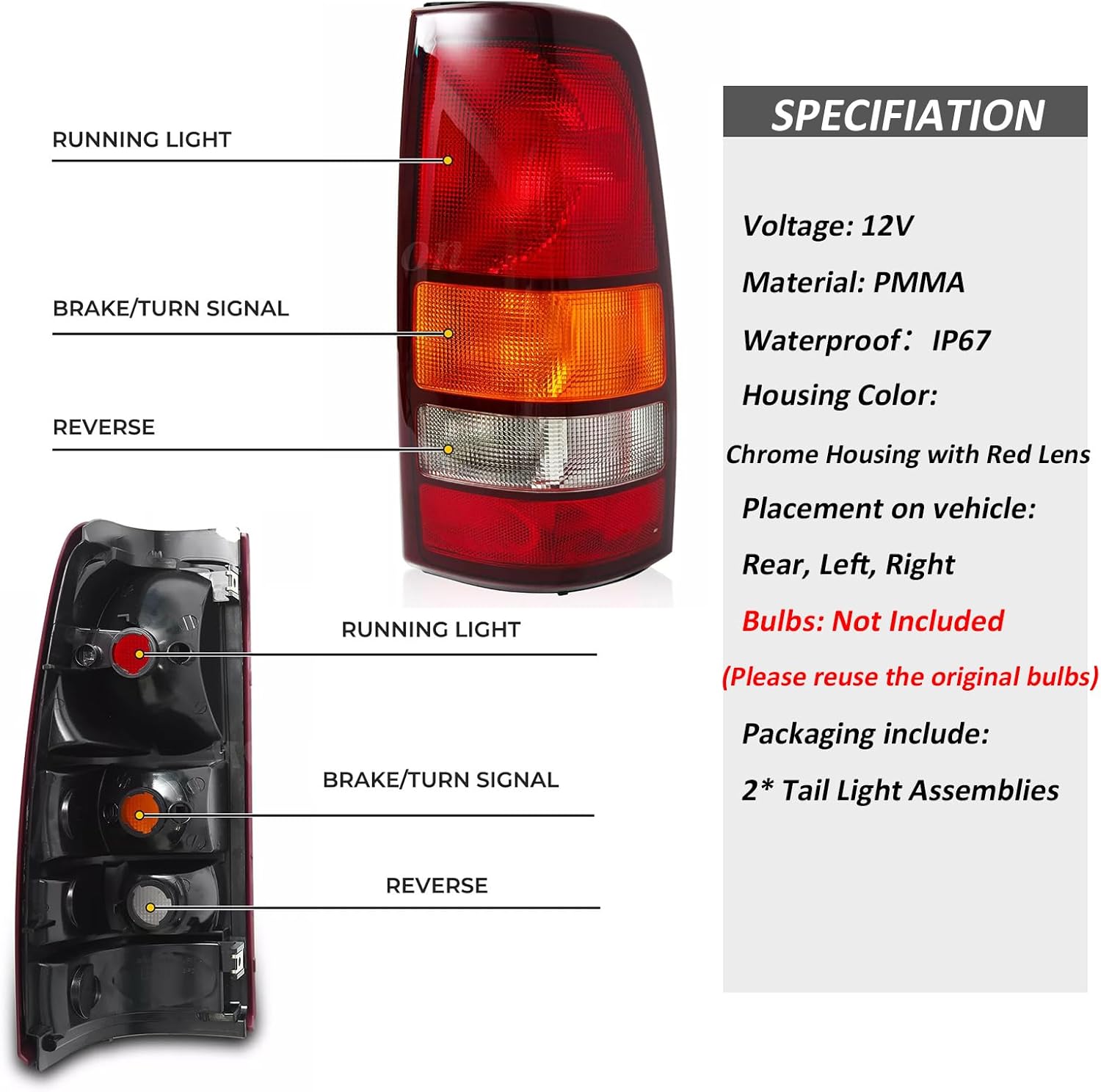 Tail Lights Fit 1999-2002 Chevy Silverado 1999-2006 GMC Sierra 1500 2500 3500 1500 HD 2500HD Rear Brake Back Up Cover Taillights Red Clear Lens Assembly Left Driver Right Paeenger Side (Black Border)