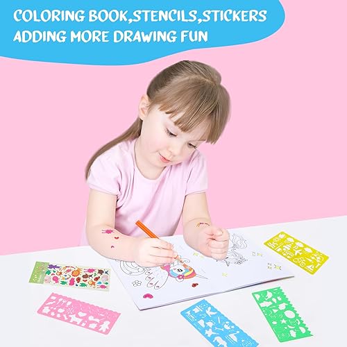 Miniatura 25 de homicozy Suministros de arte para niños de 4 a 12 años, juegos de dibujo de sirena, kits de colorear con caballete triple de doble cara, crayón