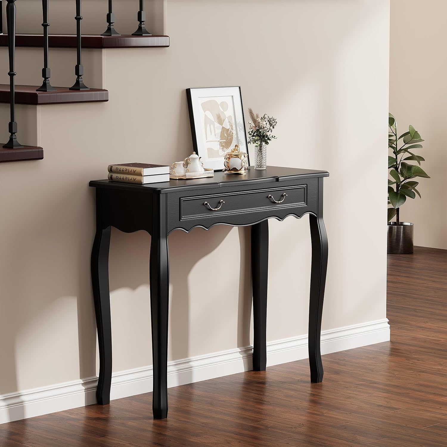 Black Entryway Table with 1 Drawer Console Table for Entryway Entrance Table for Hallway, Living Room, Foyer, Easy Assembly (Legs Only), 13.77D x 34.64W x 30.7H in