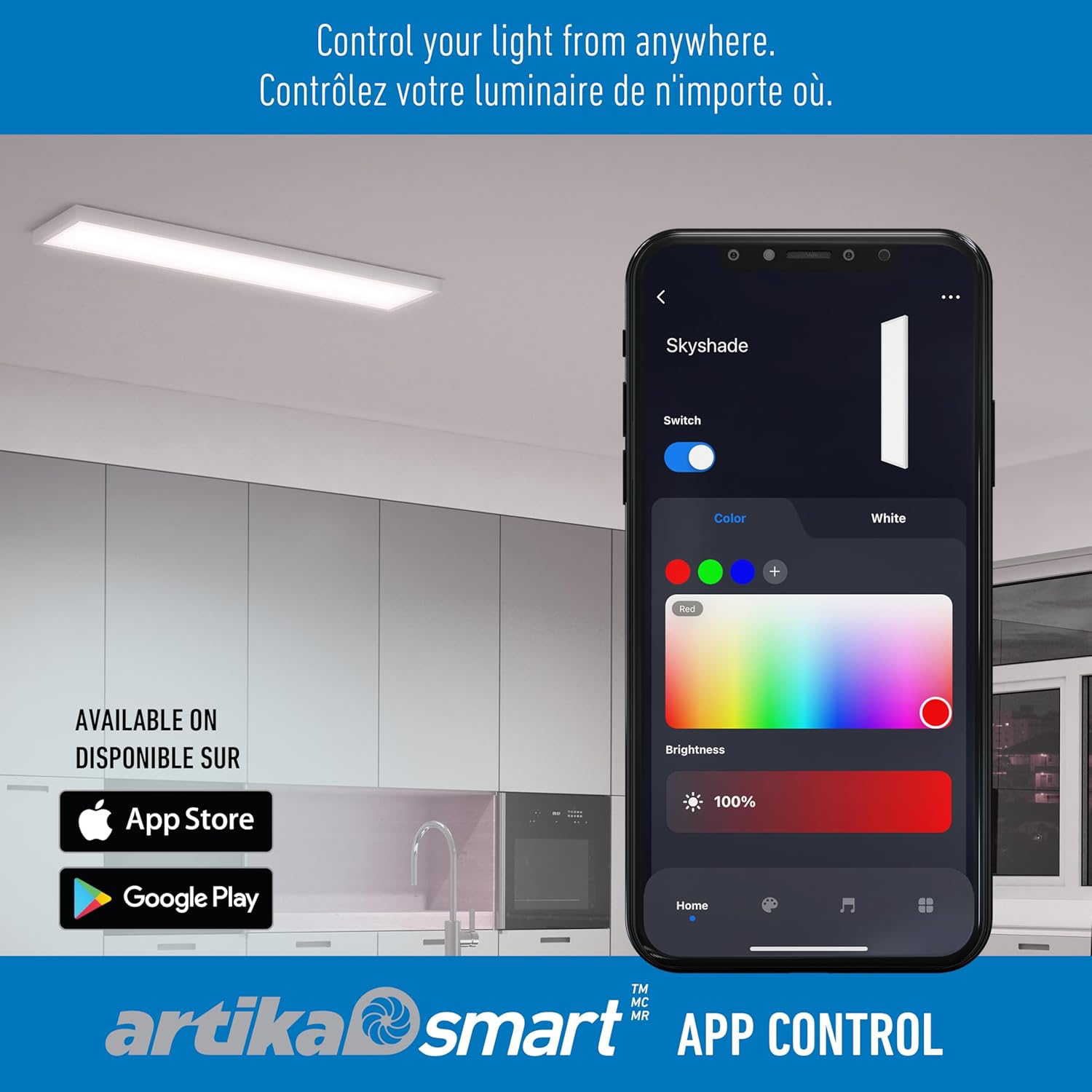artika Skyshade 30″ LED Flat Panel Ceiling Light – 4,000 Lumens, RGB + Tunable White Smart Control (App • Remote • Wall Switch), Ultra-Slim Flush Mount for Kitchen • Living Room • Garage