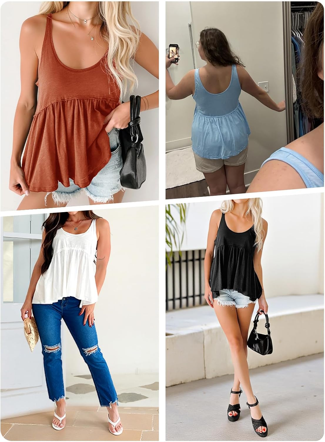 Yousify Women's Flowy Tank Tops Summer Pleated Peplum Sleeveless Shirts Scoop Neck Casual Babydoll Cami Tops