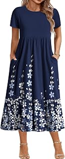 Women Plus Size Short Sleeve Dress Loose Plain Casual Summer Flowy Tiered Long Maxi Dresses with Pockets