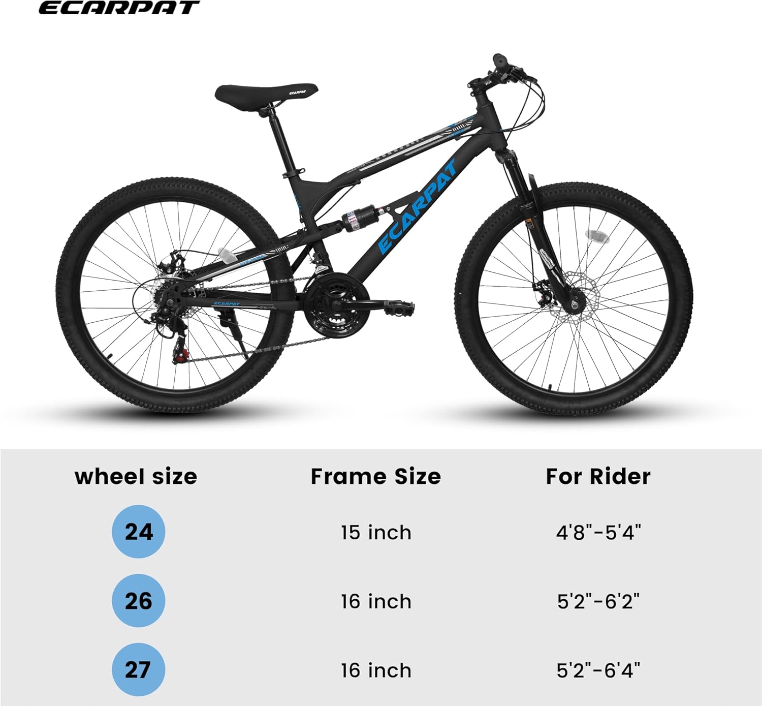 24 26 27.5 inch Mountain Bike Full Suspension, 21 Speeds Dual Disc Brake Men Boys Bike for 10+ Years, Carbon Steel Frame, Trail Beach Snow Commuter City Bikes, Birthday Gift Choice
