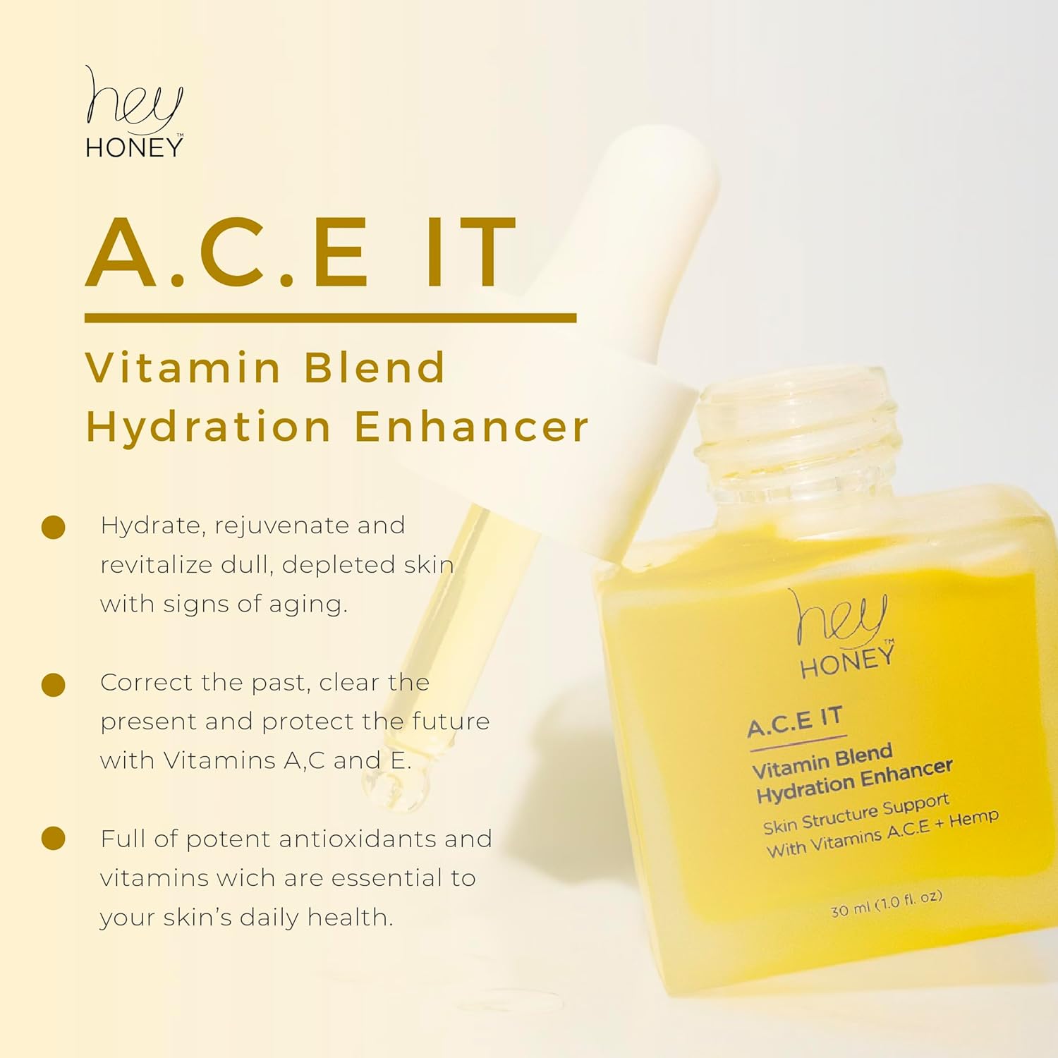 Hey Honey Vitamin C A E Serum Anti Aging Wrinkles Dark Spots Brightening Glow Clean Beauty 1 Oz - Image 2