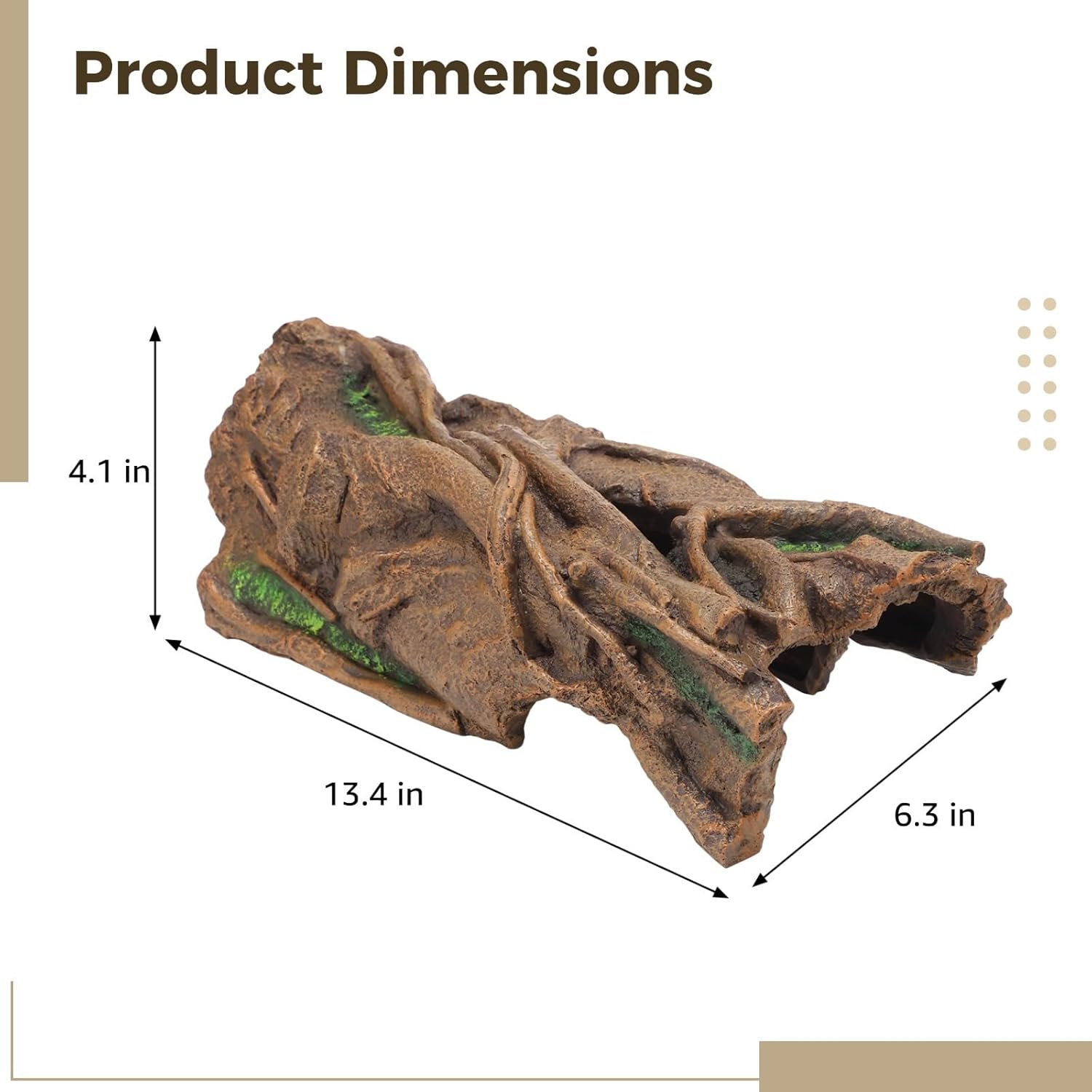 13.4 X 6.3 X 4.1 in Reptile Hide and Basking Platform for Snake, Lizard, Gecko, Resin Hollow Log Aquarium Decor