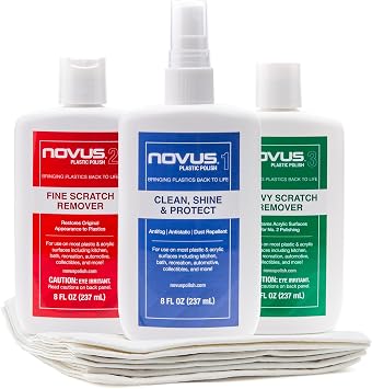 NOVUS Plastic Polish | 6ct Polish Mates Pack | Plastic Clean & Shine #1, Fine Scratch Remover #2, Heavy Scratch Remover #3 | Extra Novus #3 Bottle | 8 Ounce Bottles