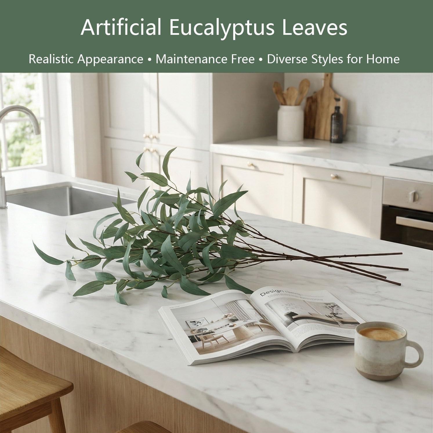 Kiko 6 pcs of Artificial Eucalyptus Single 37" (95cm) Fake Plant for Office, Gymnasium Room, Living Room, Dinner Room, Shopping mall, and Other Decoration, Artificial Plant for Indoors.